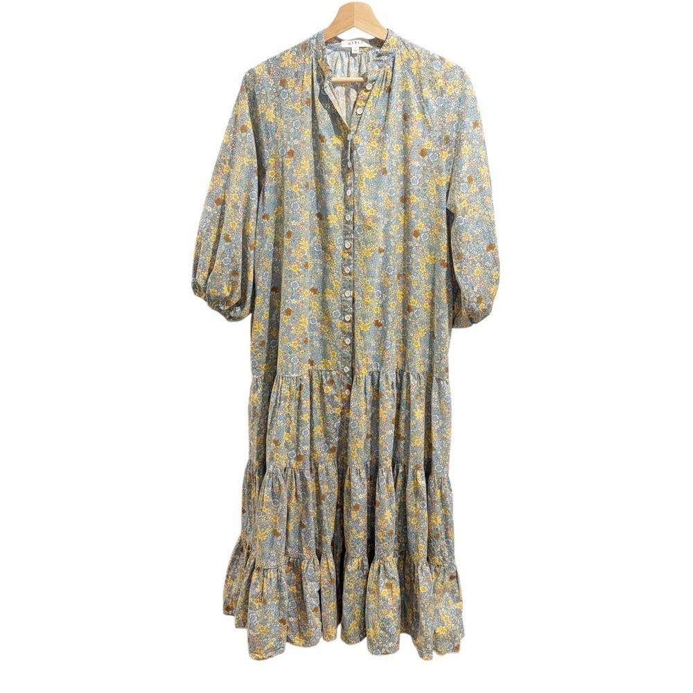 Mable Relaxed Fit Tiered Floral Midi Shirt Dress cottagecore prairie size Small - Picture 2 of 8